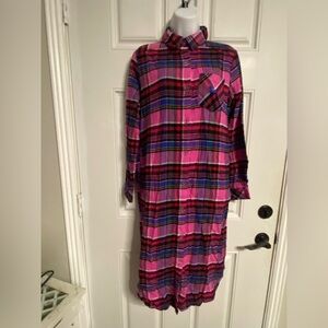 T32a- PETER ALEXANDER Pink Flannel Plaid LOUNGE Shirt Dress *Oversized